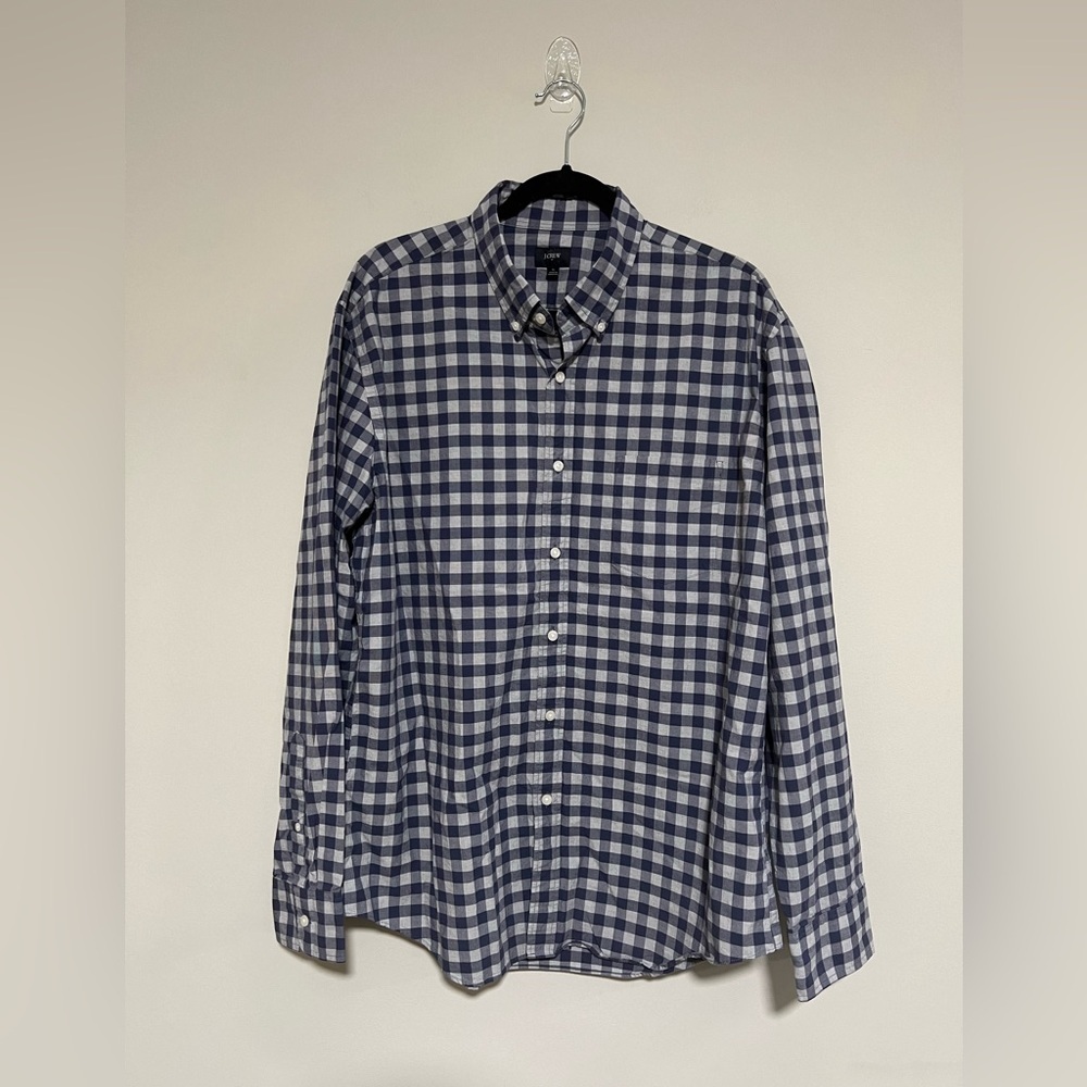 J. Crew Factory Blue Plaid Button Down Shirt XL Classic Coastal Cotton Casual